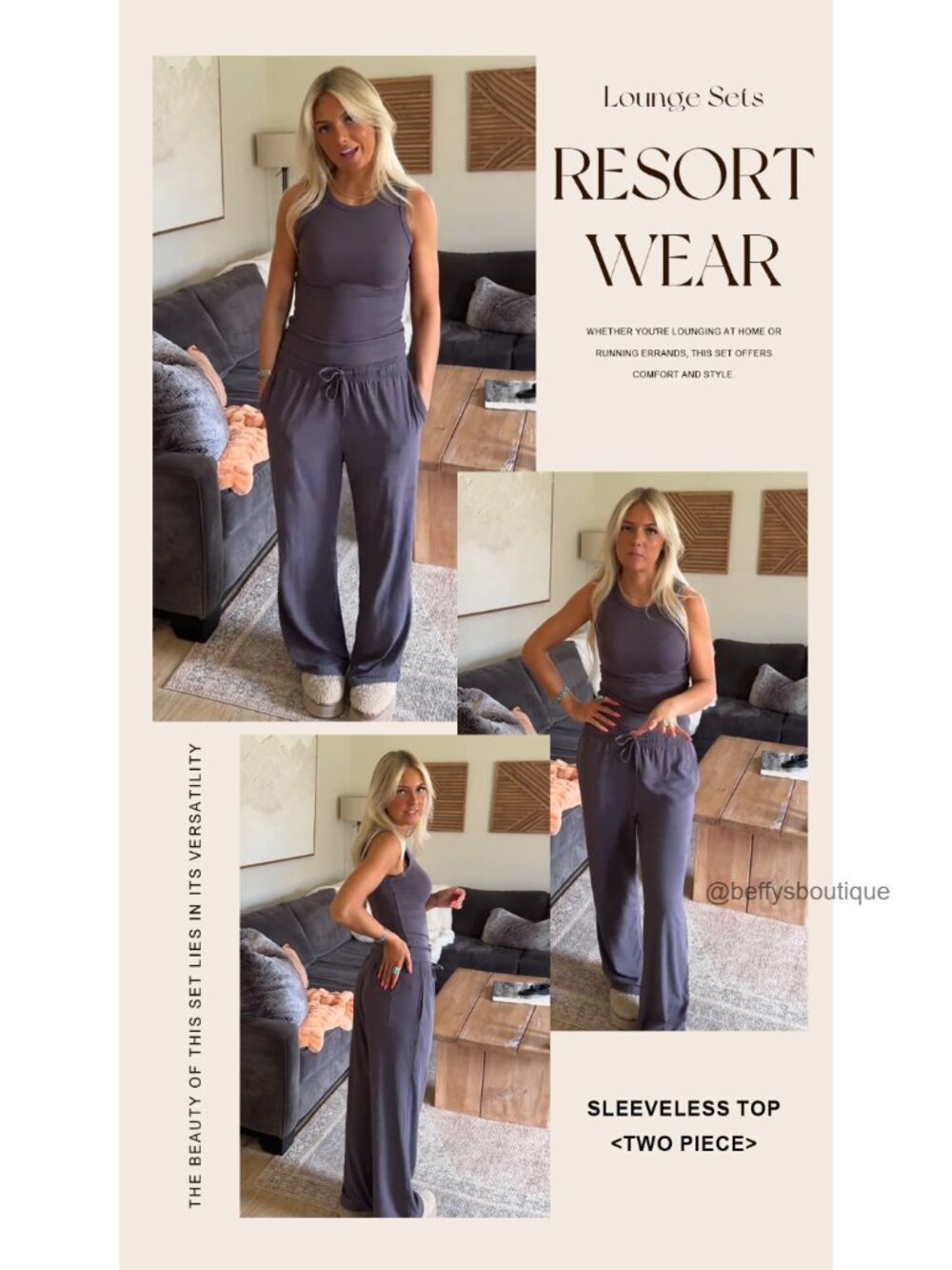 Sleeveless Racerback Tank Top & Wide Leg Pants Lounge Set - Picture 5 of 6